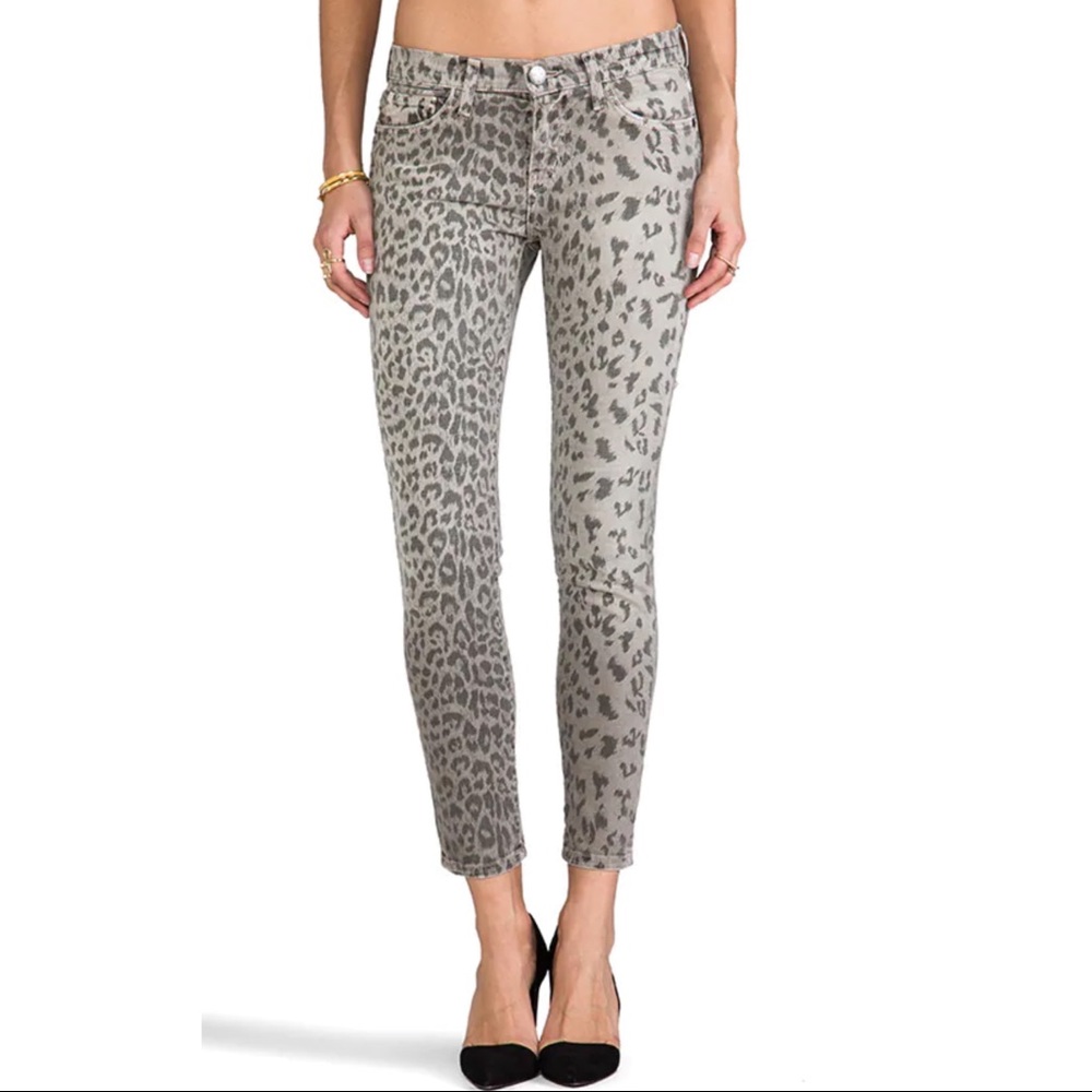 CURRENT/ELLIOT Gray Leopard Stiletto Mid Rise Skinny Jeans